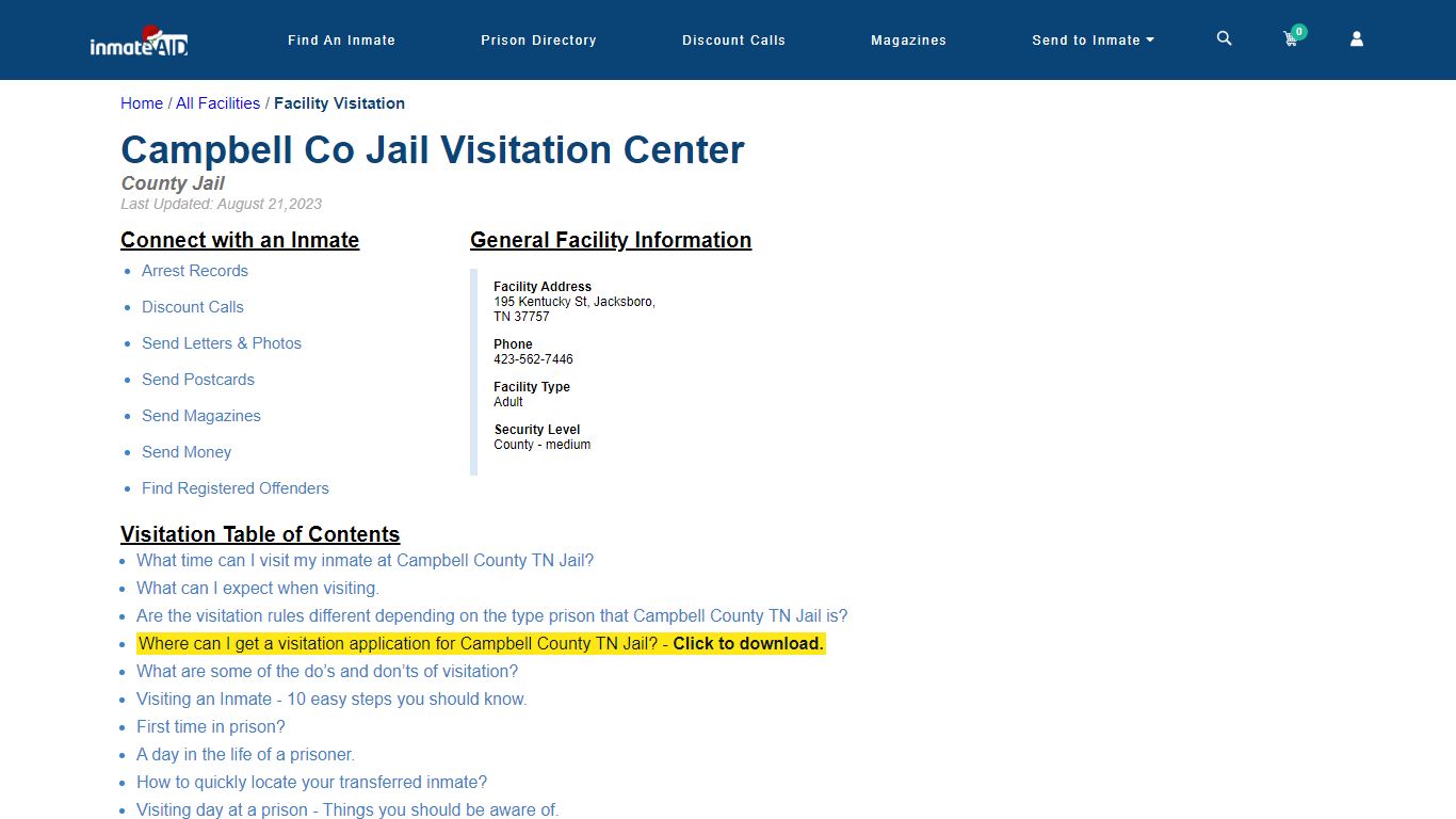 Campbell County TN Jail | Visitation, dress code & visiting hours